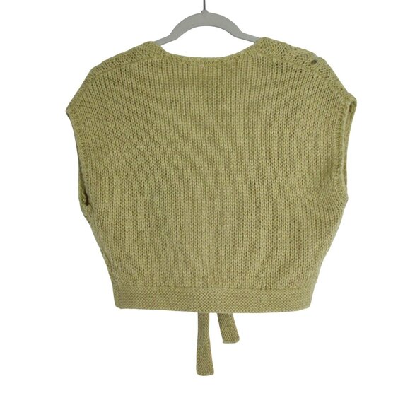 Vintage LOFT Cropped Cable Knit Front Tie Pom Pom Vest S/P Mohair Alpaca Y2K - Picture 2 of 6